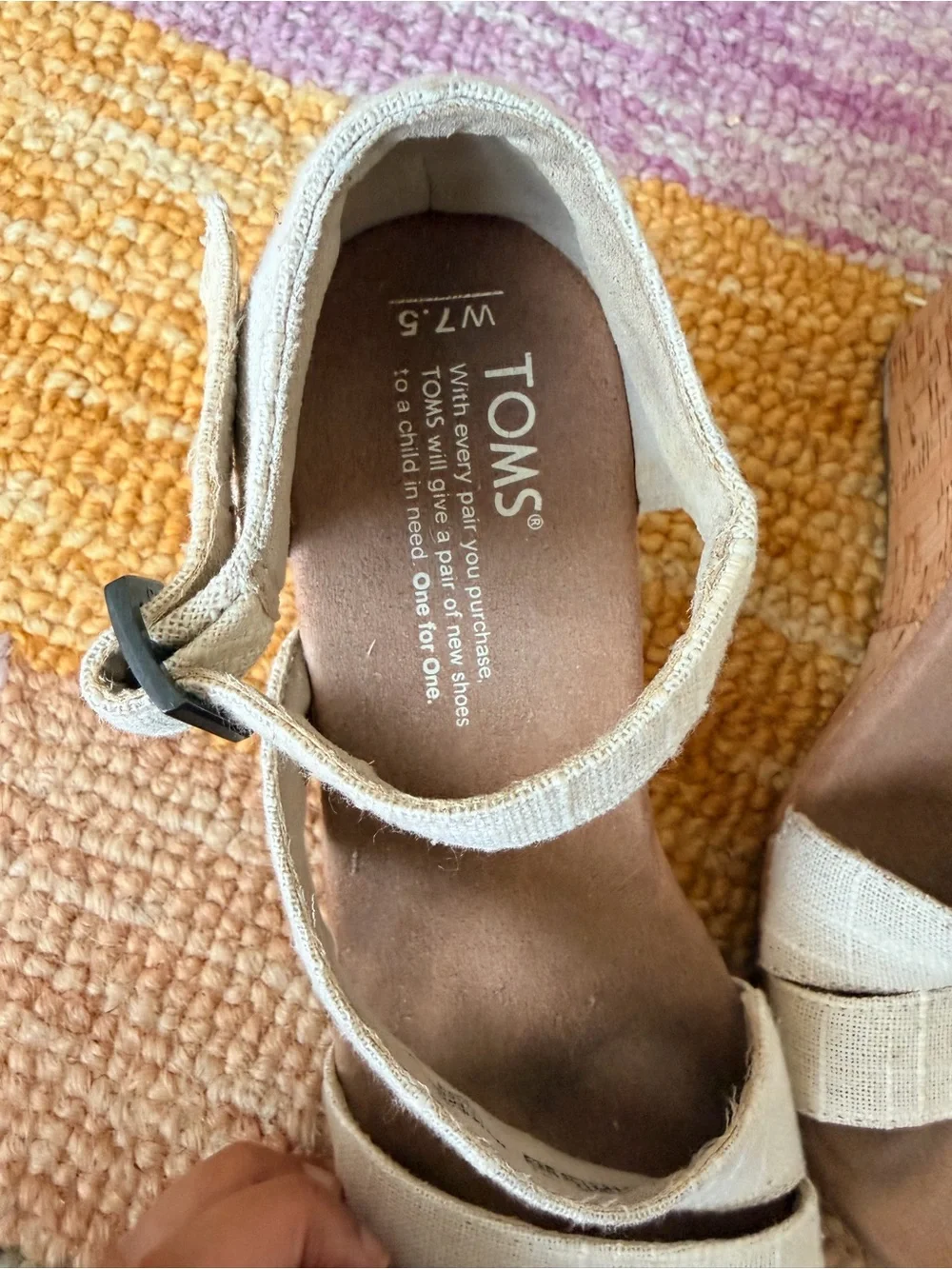 TOMS Natural Linen Ankle-Strap Wedges